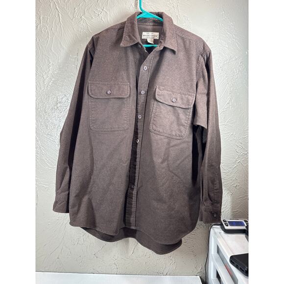 Moose Creek Heavy Button Down Long Sleeve Flannel Shirt Brown Size Large - Picture 1 of 5